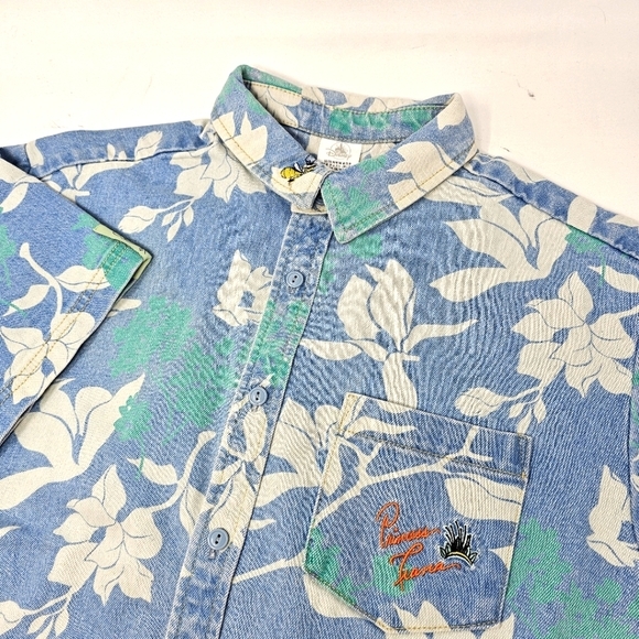 Disney Color Me Courtney Princess Tiana Medium Button Down Hawaiian Denim Shirt. - Picture 1 of 10